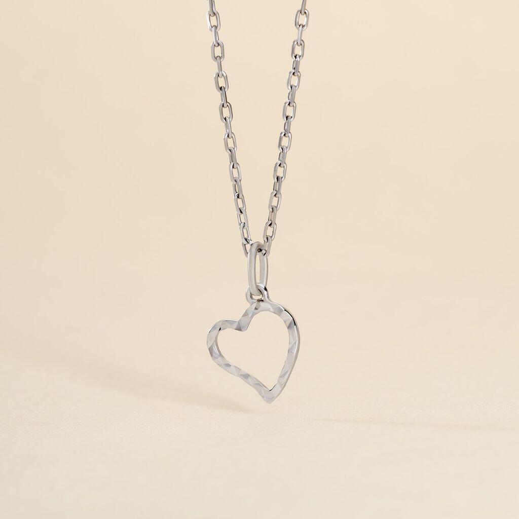 Pendentif Eudocie Coeur Strie Or Blanc - Pendentifs Femme | Histoire d’Or