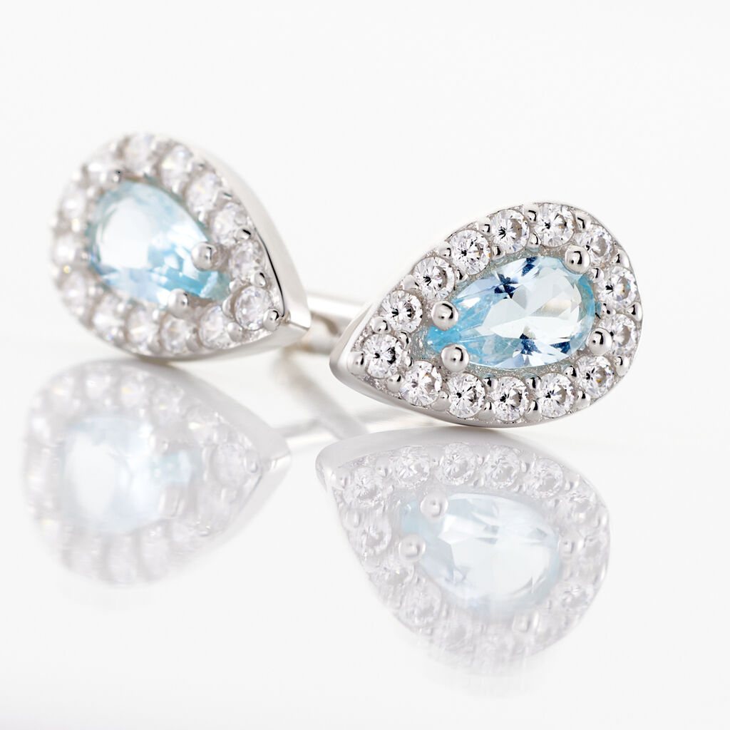 Boucles D'oreilles Puces Tania Argent Pierre De Synthese Et Oxyde - Boucles d'oreilles fantaisie Femme | Histoire d’Or