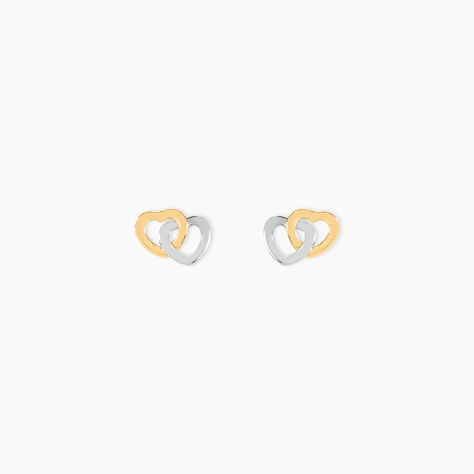 Boucles D'oreilles Puces Anne-maudae Double Coeurs Or Bicolore - Clous d'oreilles Femme | Histoire d’Or