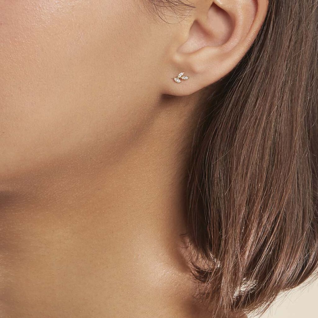 Boucles D'oreilles Pendantes Edia Feuille Or Jaune Oxyde De Zirconium - Boucles d'oreilles pendantes Femme | Histoire d’Or