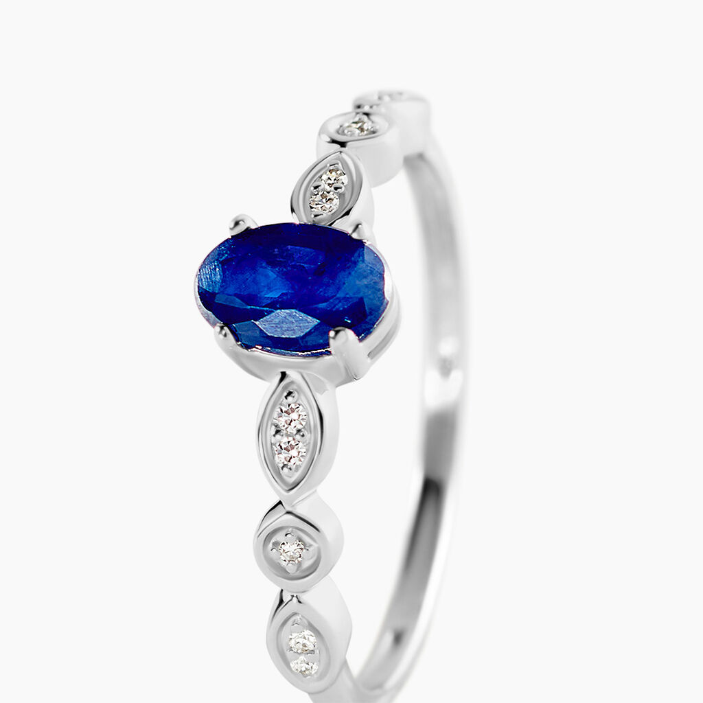 Bague Solitaire Michaela Or Blanc Saphir Et Diamant - Bagues solitaires Femme | Histoire d&rsquo;Or