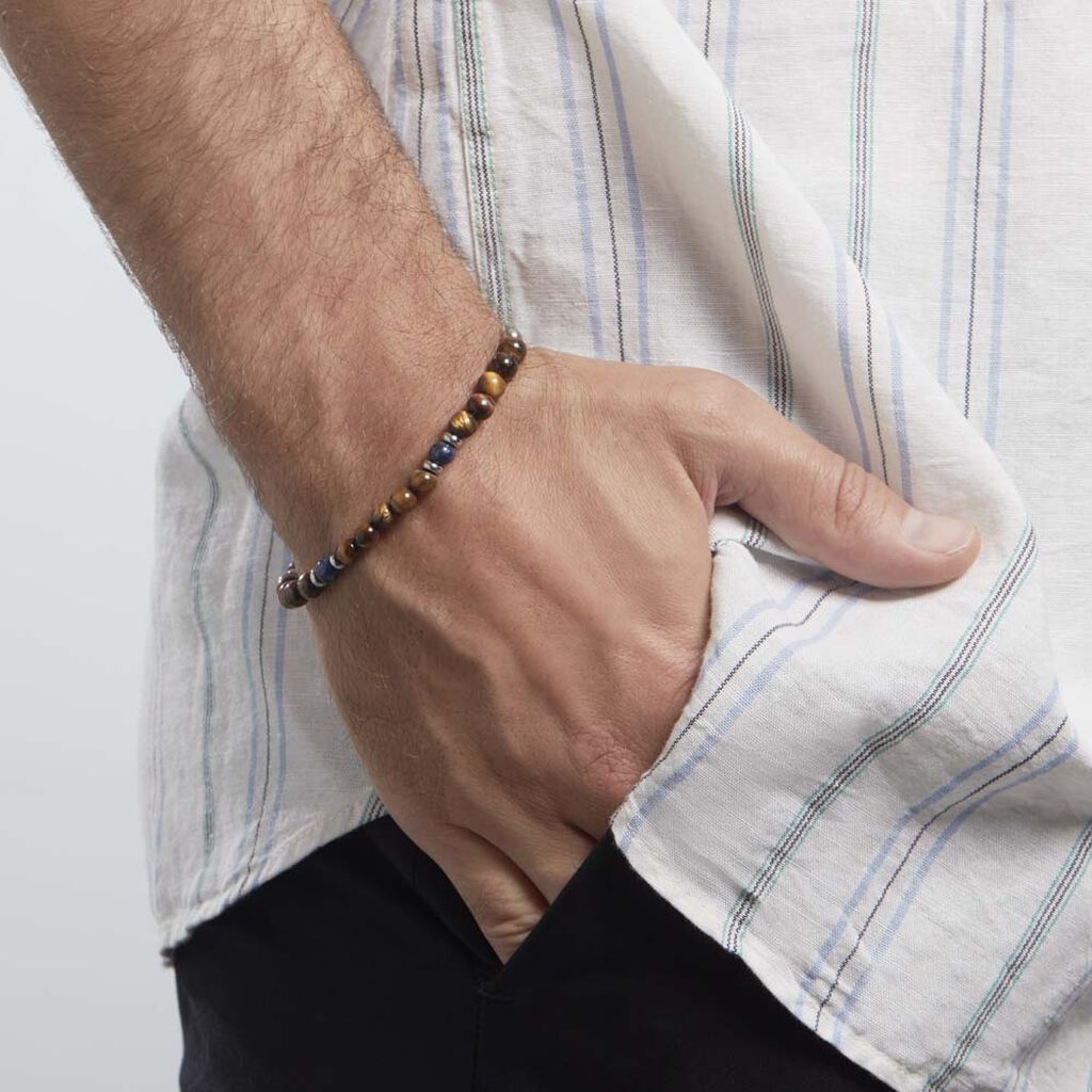 Bracelet Acier Blanc Delfino œil De Tigre Sodalite -  Homme | Histoire d’Or