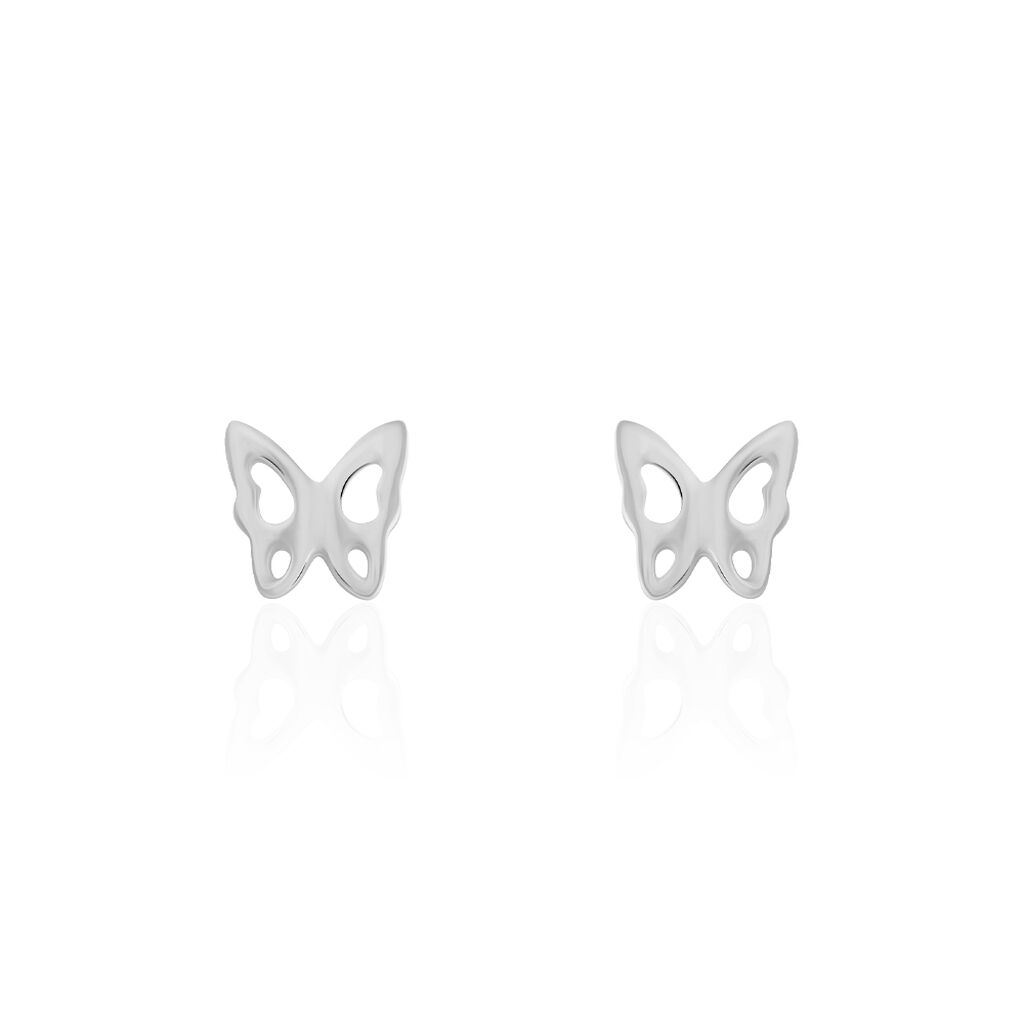 Boucles D'oreilles Puces Bartholomee Papillon Or Blanc - Clous d'oreilles Femme | Histoire d’Or