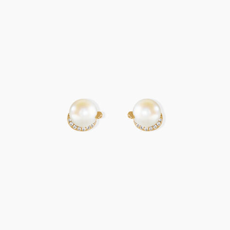 Boucles D'Oreilles Puces Lucinda Argent Dor&eacute; A L'Or 750/1000 Perle De Culture Oxyde De Zirconium - Clous d'oreilles Femme | Histoire d&rsquo;Or