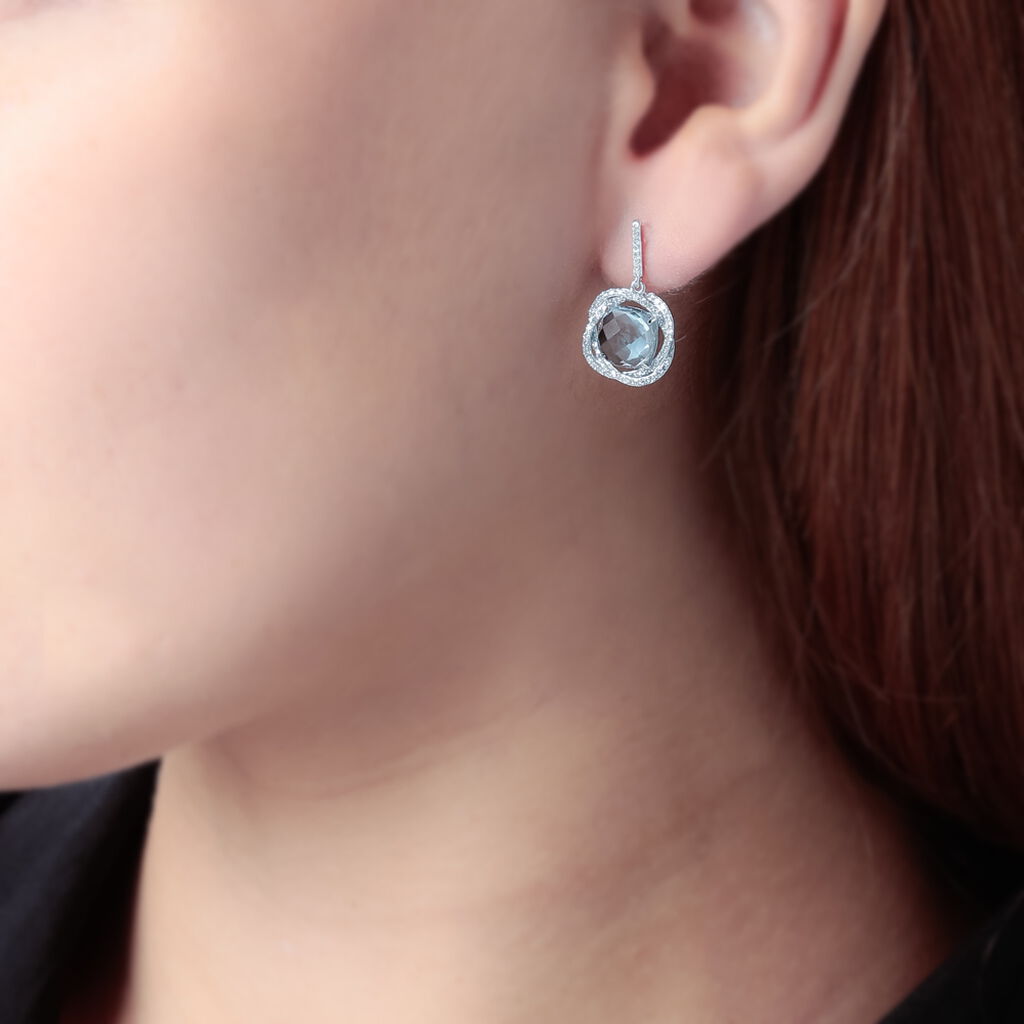 Boucles D'oreilles Puces Marie-jacqueline Or Blanc Topaze Et Diamant - Boucles d'oreilles pendantes Femme | Histoire d’Or