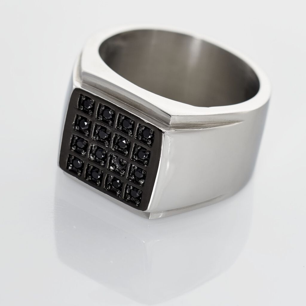 Bague Chevalière Acier Vieillit Teodor Oxydes De Zirconium - Bagues avec pierre Homme | Histoire d’Or