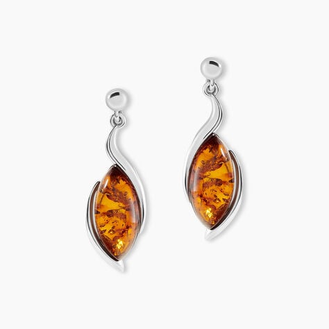 Boucles D'oreilles Pendantes Vyara Argent Blanc Ambre - Boucles d'oreilles fantaisie Femme | Histoire d’Or