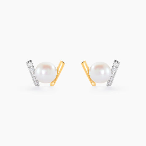Boucles D'oreilles Puces Pearly Or Jaune Perle De Culture Oxyde - Clous d'oreilles Femme | Histoire d’Or