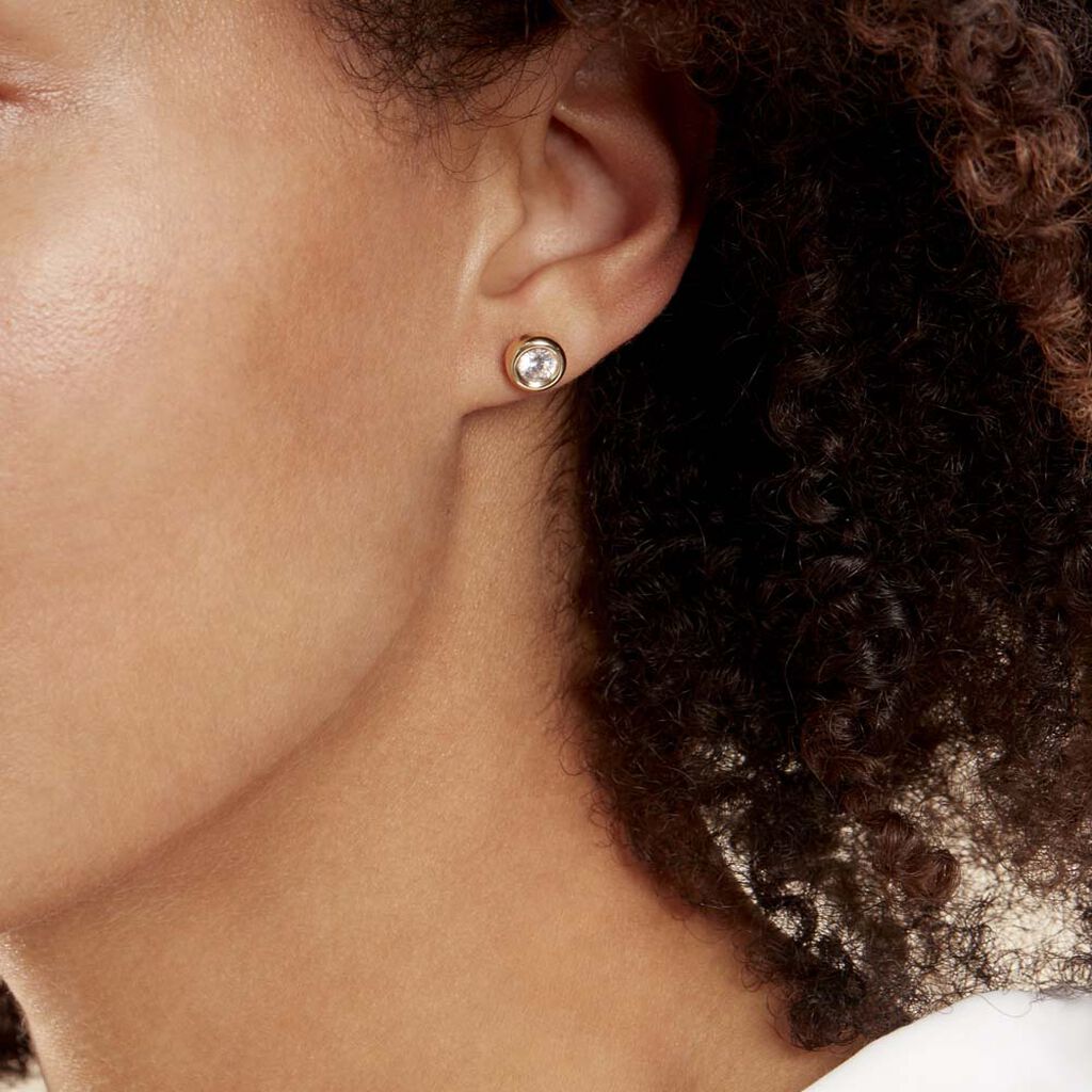 Boucles D'oreilles Puces Eden Serti Pneu Or Jaune Oxyde De Zirconium - Clous d'oreilles Femme | Histoire d’Or