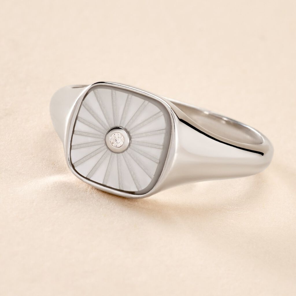 Chevalière Goddess Argent Blanc Nacre Oxyde De Zirconium - Chevalières Femme | Histoire d’Or