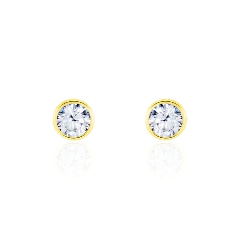 Boucles D'oreilles Puces Elda Serti Clos Or Jaune Oxyde De Zirconium - Clous d'oreilles Femme | Histoire d’Or