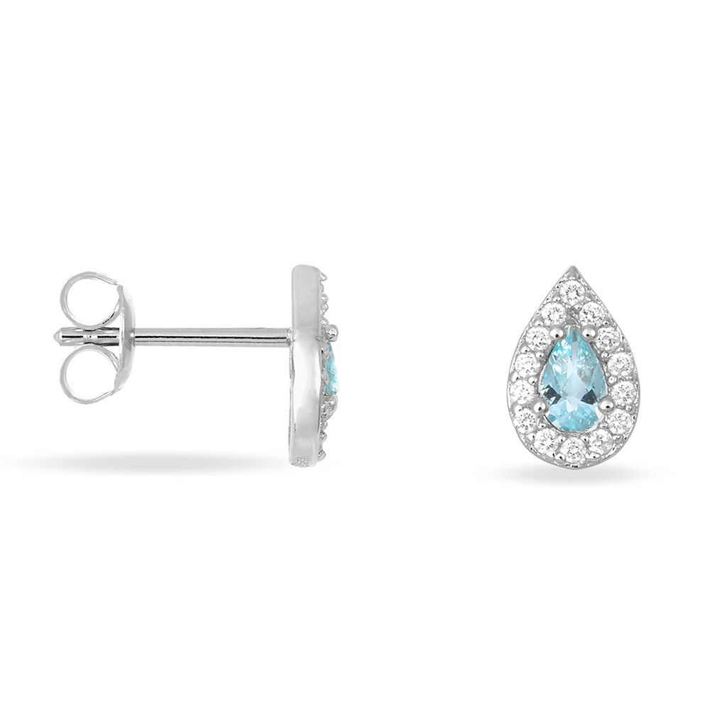 Boucles D'oreilles Puces Tania Argent Pierre De Synthese Et Oxyde - Boucles d'oreilles fantaisie Femme | Histoire d’Or
