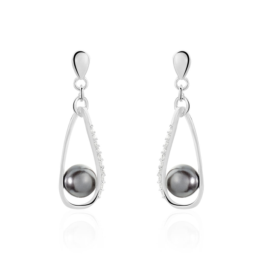 Boucles D'oreilles Pendantes Polynesie Argent  Perle D'imitation Oxyde - Boucles d'oreilles fantaisie Femme | Histoire d’Or