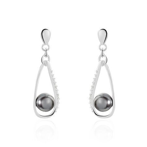 Boucles D'oreilles Pendantes Polynesie Argent  Perle D'imitation Oxyde - Boucles d'oreilles fantaisie Femme | Histoire d’Or
