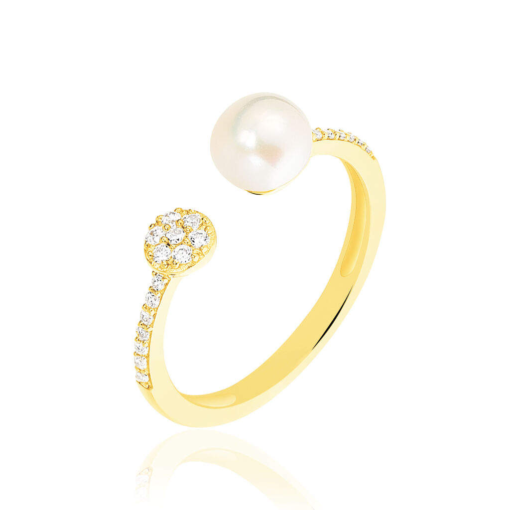 Bague Shannone Or Jaune Perle De Culture Et Oxyde De Zirconium - Bagues avec pierre Femme | Histoire d’Or