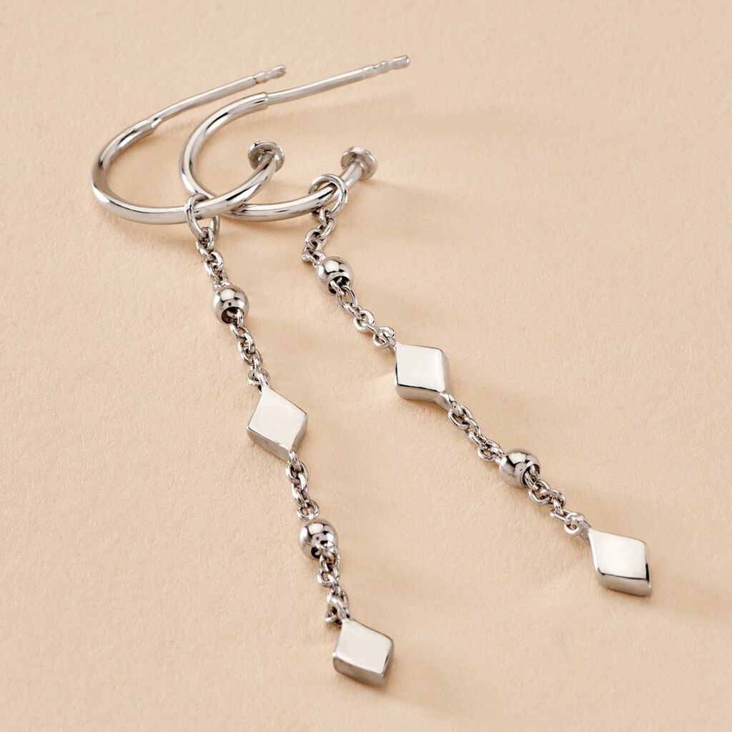 Créoles Fancy Argent Blanc - Boucles d'oreilles créoles Femme | Histoire d’Or