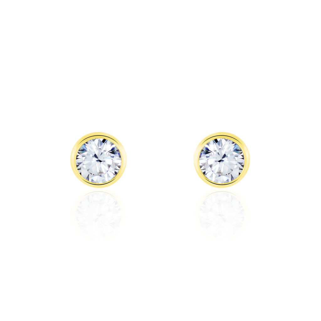 Boucles D'oreilles Puces Elda Serti Clos Or Jaune Oxyde De Zirconium - Clous d'oreilles Femme | Histoire d’Or
