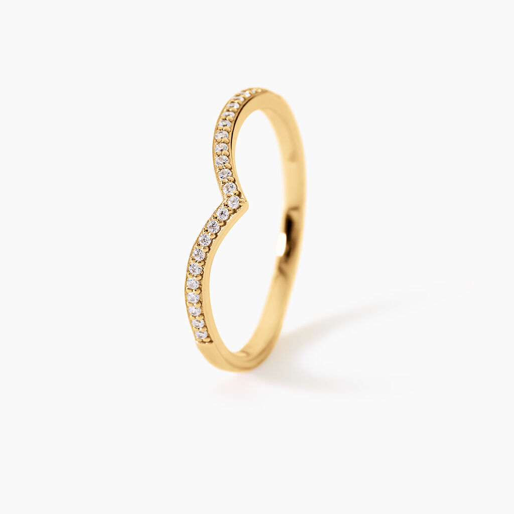 Bague Dounia Argent Dor&eacute; A L'Or 750/1000 Oxyde De Zirconium - Bagues avec pierre Femme | Histoire d&rsquo;Or