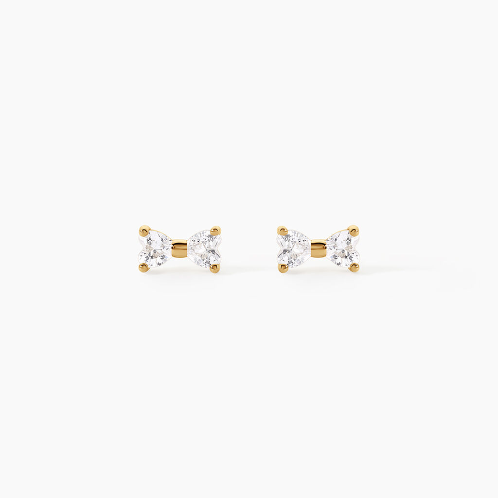 Boucles D'Oreilles Puces Elara Argent Dor&eacute; A L'Or 750/1000 Oxyde De Zirconium - Boucles d'oreilles fantaisie Femme | Histoire d&rsquo;Or