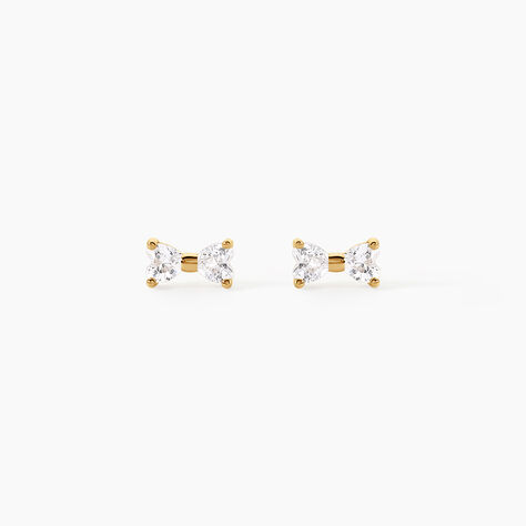 Boucles D'Oreilles Puces Elara Argent Dor&eacute; A L'Or 750/1000 Oxyde De Zirconium - Boucles d'oreilles fantaisie Femme | Histoire d&rsquo;Or