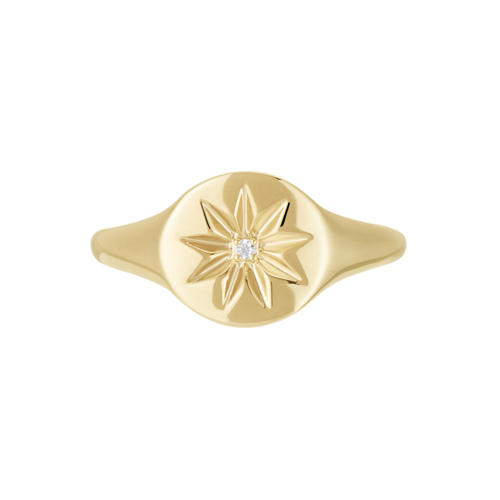 Chevalière Plaqué Or Crepinien Oxyde De Zirconium - Bagues solitaires Femme | Histoire d’Or