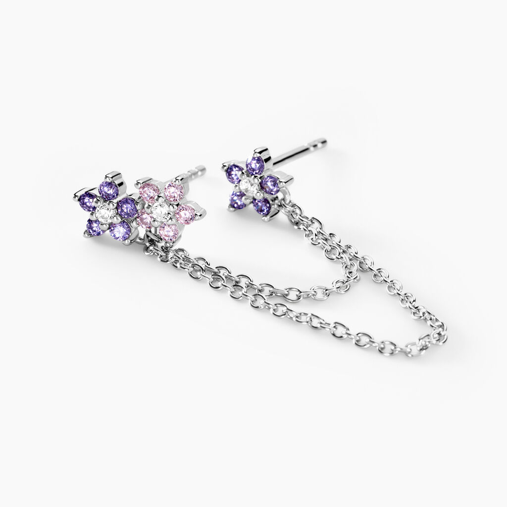 Bijou D'oreille Unitaire Purple Bloom Argent Blanc Oxyde De Zirconium - Boucles d'oreilles fantaisie Femme | Histoire d’Or