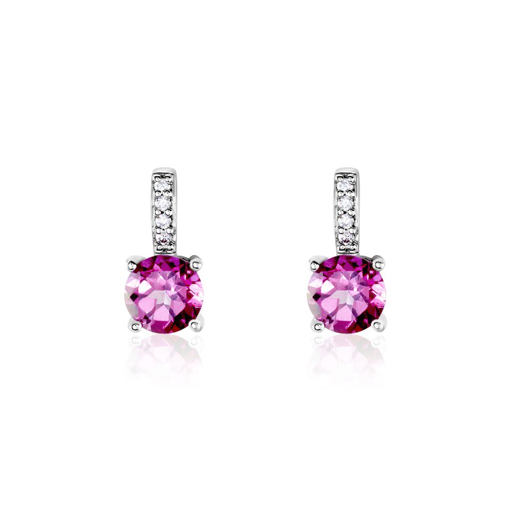 Boucles D'oreilles Puces Noora Or Blanc Topaze Rose Oxyde De Zirconium - Clous d'oreilles Femme | Histoire d’Or