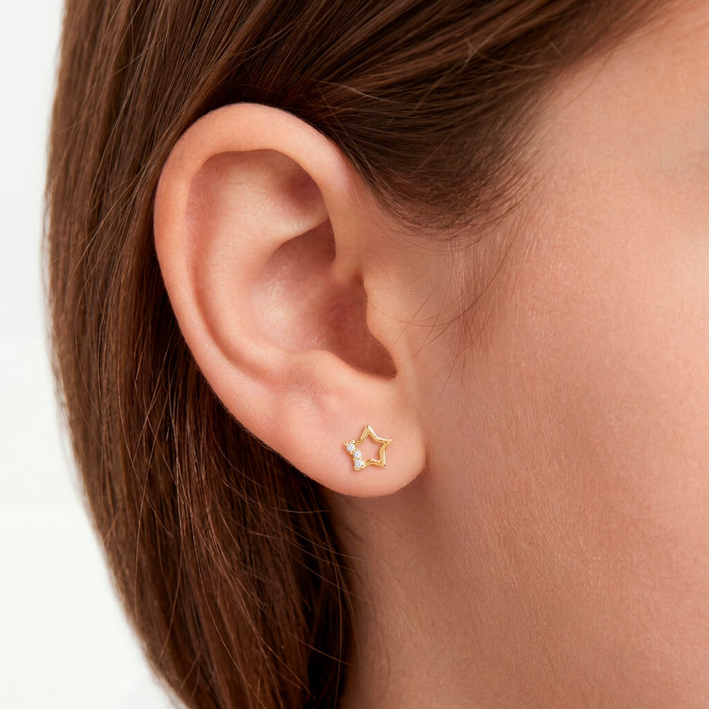 Boucles D'oreilles Puces Camomille Or Jaune Oxyde De Zirconium - Clous d'oreilles Enfant | Histoire d&rsquo;Or