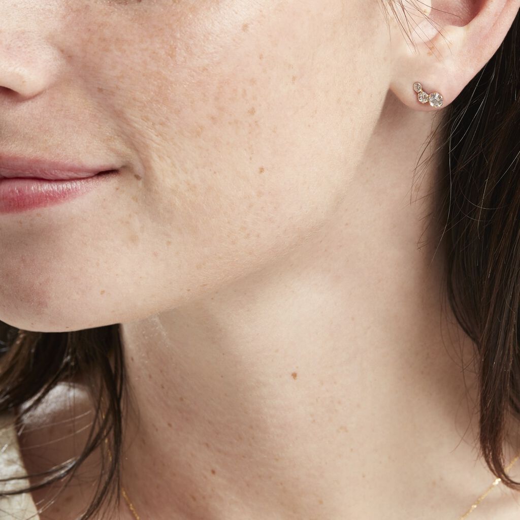 Boucles D'oreilles Puces Or Jaune Albizia Oxydes De Zirconium - Clous d'oreilles Femme | Histoire d’Or