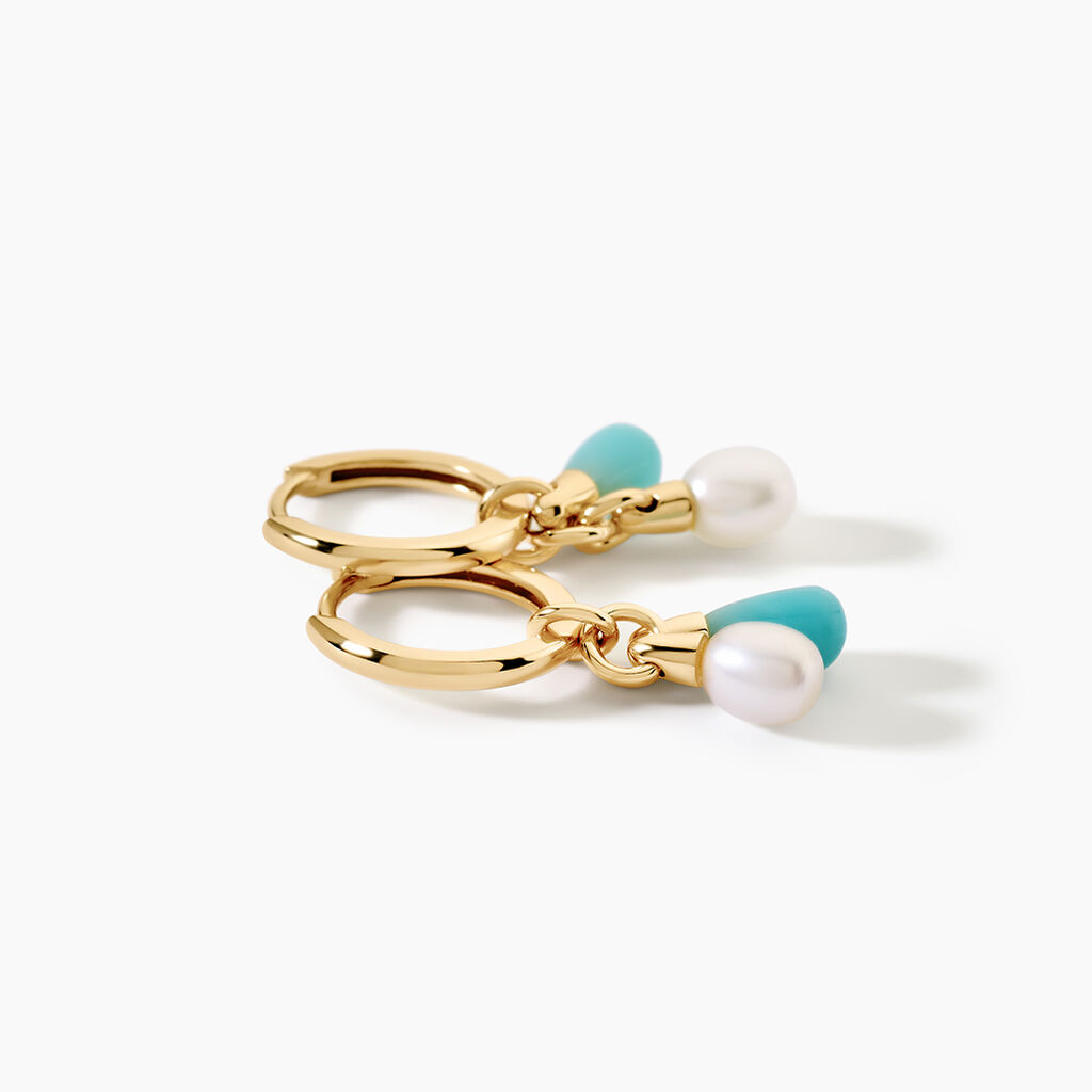 Cr&eacute;oles Mala&iuml;ka Argent Dor&eacute; A L'Or 750/1000 Perle De Culture Amazonite - Boucles d'oreilles cr&eacute;oles Femme | Histoire d&rsquo;Or