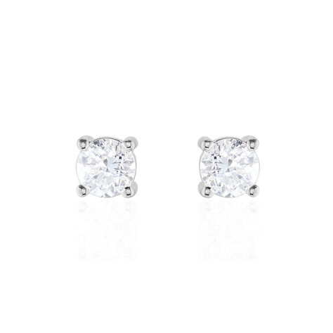 Boucles D'oreilles Puces 4 Griffes Or Blanc Diamant Synthetique - Clous d'oreilles Femme | Histoire d&rsquo;Or