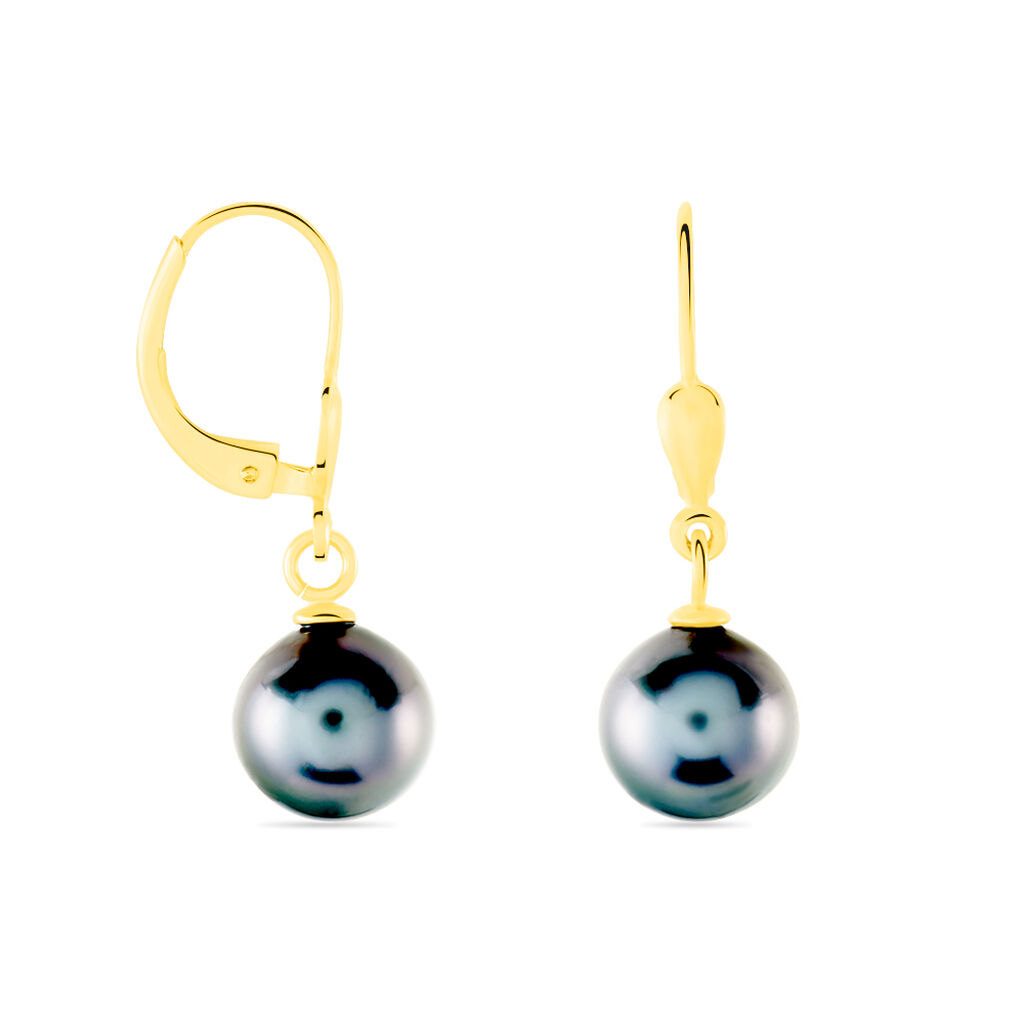 Boucles D'oreilles Puces Baroque Dormeuse Or Jaune Perle De Tahiti - Boucles d'oreilles pendantes Femme | Histoire d’Or
