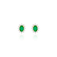 Boucles D'oreilles Puces Vladimir Or Jaune Diamant Et Emeraude