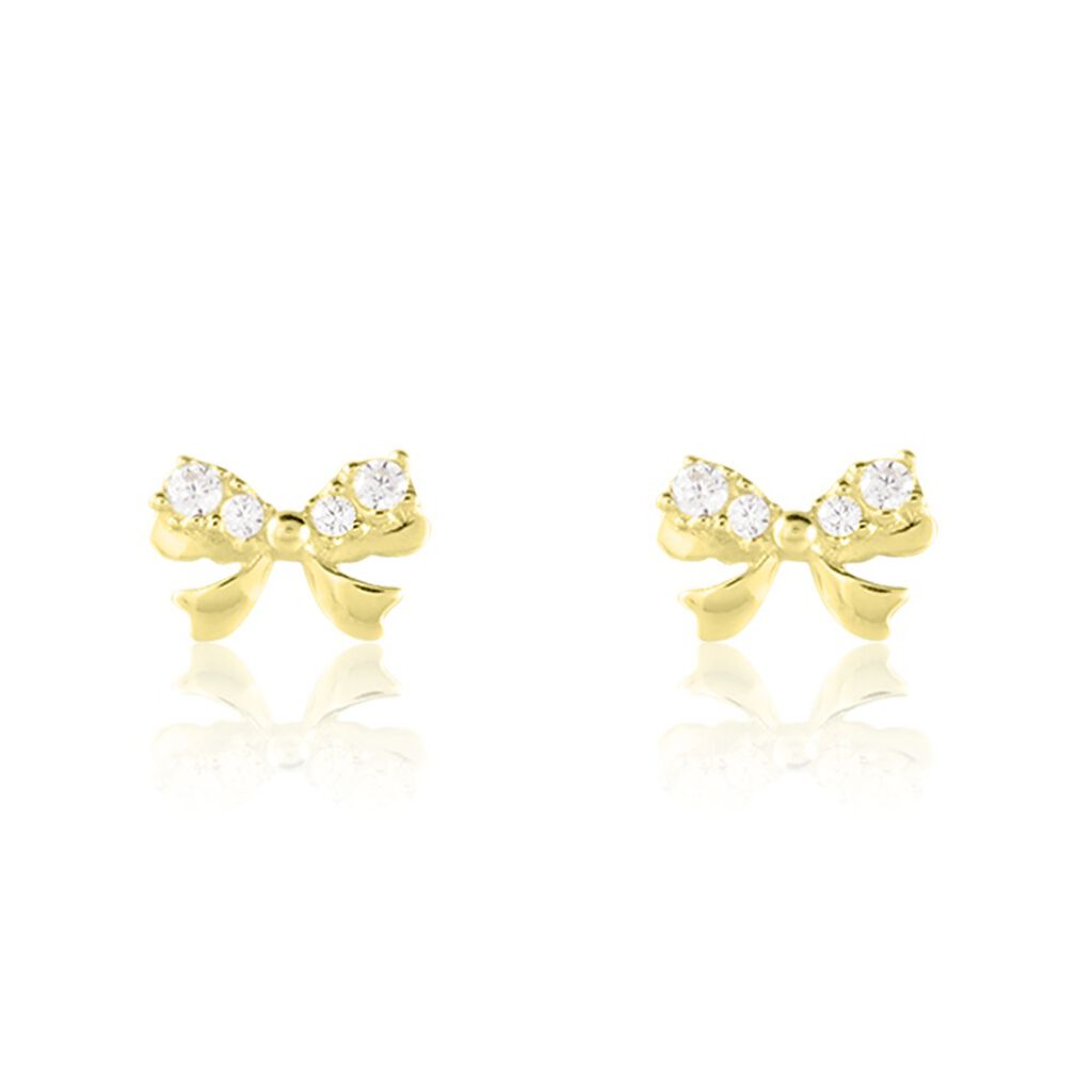 Boucles D'oreilles Puces Or Jaune Brunnera Oxydes De Zirconium - Clous d'oreilles Femme | Histoire d’Or