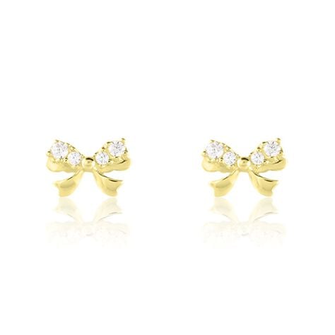 Boucles D'oreilles Puces Or Jaune Brunnera Oxydes De Zirconium - Clous d'oreilles Femme | Histoire d’Or