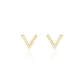 Boucles D'oreilles Puces Enimia Motif V Or Jaune Oxyde De Zirconium - Clous d'oreilles Femme | Histoire d’Or