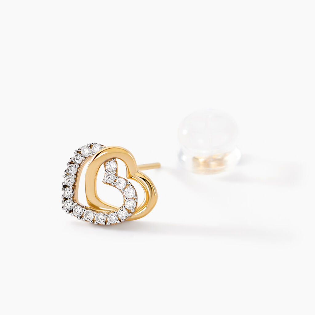 Boucles D'oreilles Puces Ablaye Or Jaune Oxyde De Zirconium - Boucles d'Oreilles Coeur Femme | Histoire d’Or