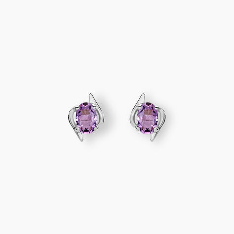 Boucles D'oreilles Puces Vrille Ovale Or Blanc Amethyste - Clous d'oreilles Femme | Histoire d&rsquo;Or