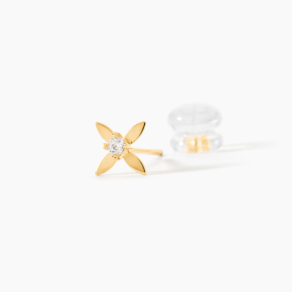 Boucles D'Oreilles Puces Deodan Or Jaune Oxyde De Zirconium - Clous d'oreilles Femme | Histoire d&rsquo;Or