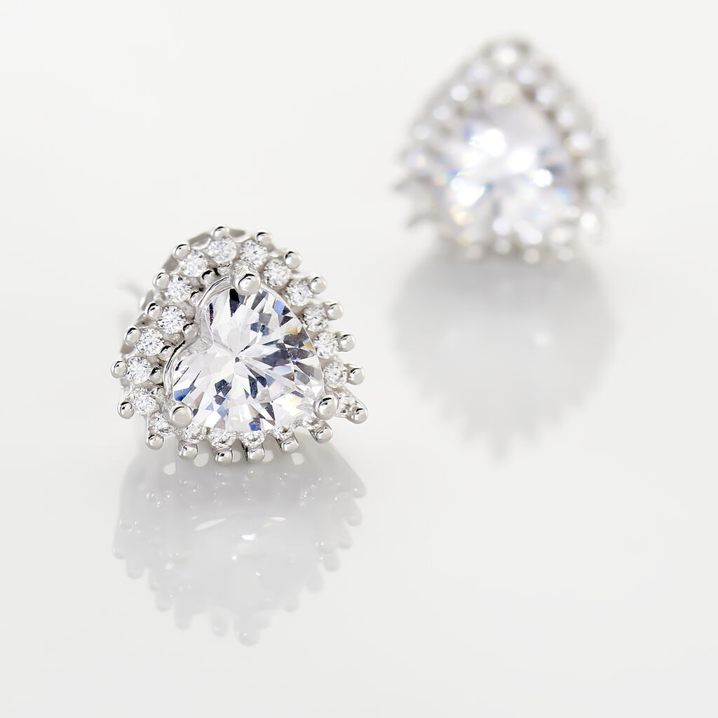 Boucles D'oreilles Puces Calvi Argent Blanc Oxyde De Zirconium - Boucles d'Oreilles Coeur Femme | Histoire d’Or