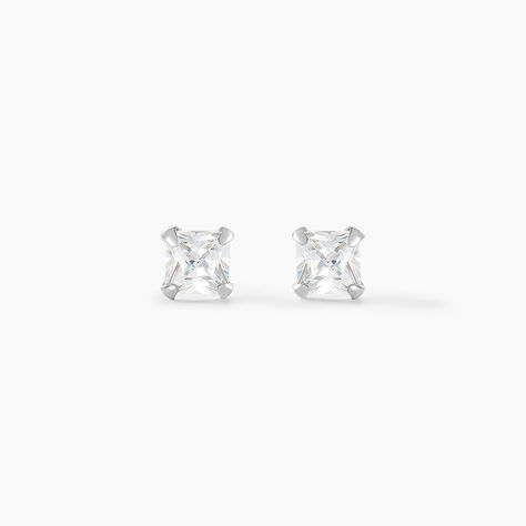 Boucles D'oreilles Puces Carre Argent Blanc Oxyde De Zirconium - Boucles d'oreilles fantaisie Femme | Histoire d’Or