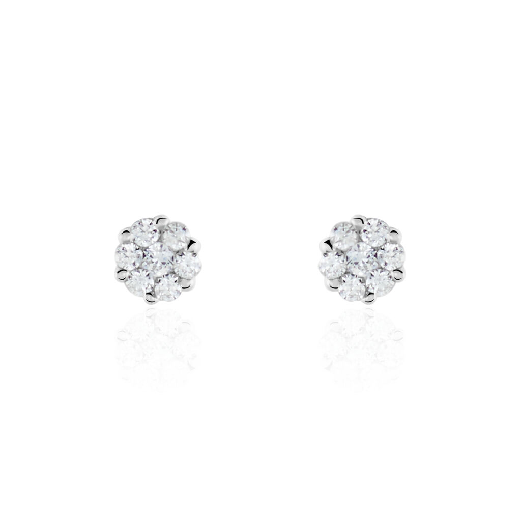Boucles D'oreilles Puces Eleanor Fleur Or Blanc Oxyde De Zirconium - Clous d'oreilles Femme | Histoire d’Or