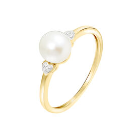 Bague Andromaque Or Jaune Diamant Et Perle De Culture - Bagues avec pierre Femme | Histoire d’Or