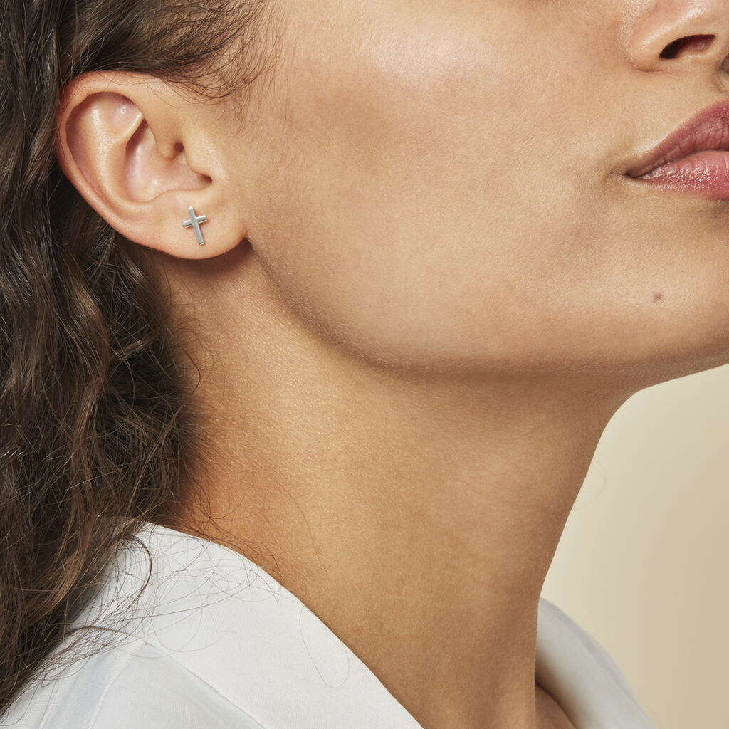 Boucles D'oreilles Puces Ashana Argent Blanc - Boucles d'oreilles fantaisie Femme | Histoire d’Or