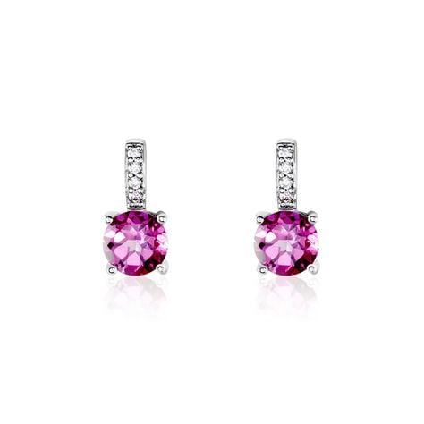 Boucles D'oreilles Puces Noora Or Blanc Topaze Rose Oxyde De Zirconium - Clous d'oreilles Femme | Histoire d&rsquo;Or
