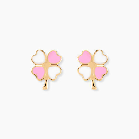 Boucles D'oreilles Puces Trefle Email Or Jaune - Clous d'oreilles Enfant | Histoire d’Or