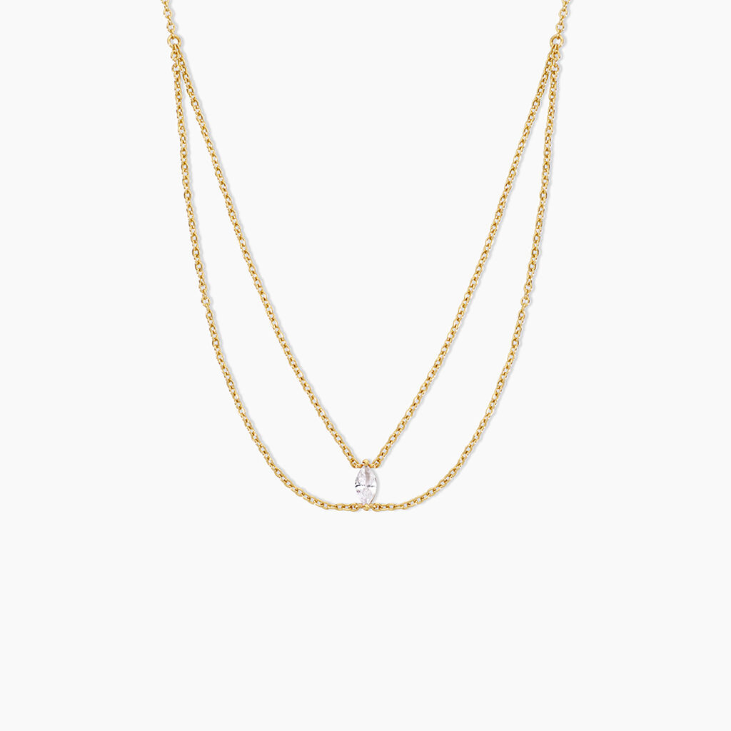 Collier Sparkle Argent Dor&eacute; A L'Or 750/1000 Oxyde De Zirconium - Colliers doubles et triples cha&icirc;nes Femme | Histoire d&rsquo;Or