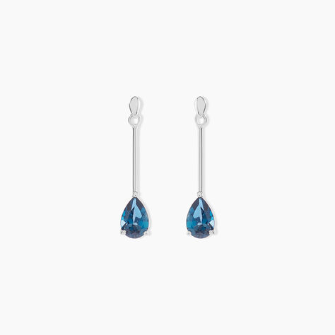 Boucles D'oreilles Pendantes Goutte Or Blanc Topaze Bleu London - Boucles d'oreilles pendantes Femme | Histoire d&rsquo;Or