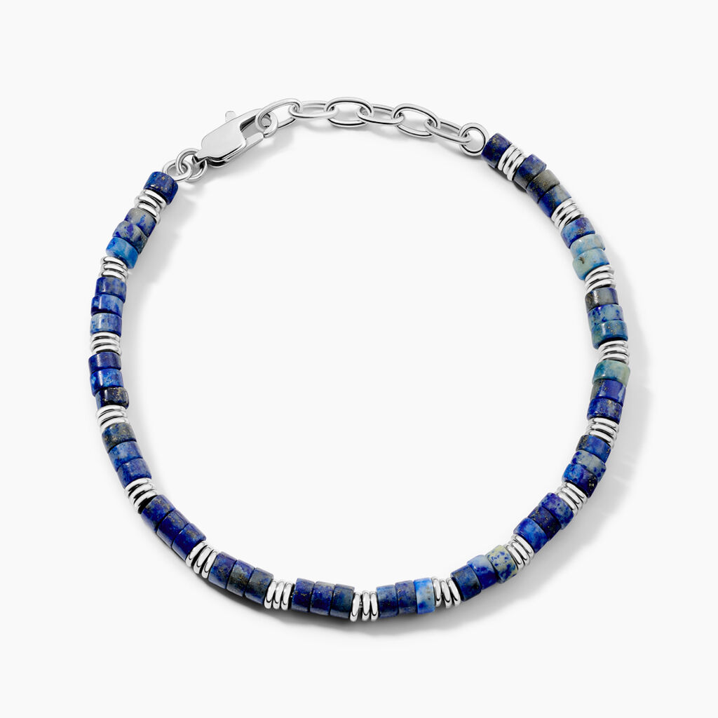 Bracelet Jourdan Arttu Acier Argent&eacute; Lapis Lazuli - F&ecirc;te des p&egrave;res Homme | Histoire d&rsquo;Or