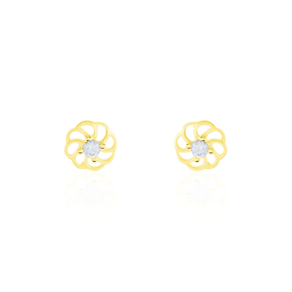 Boucles D'oreilles Puces Eleanor Fleur Or Jaune Oxyde De Zirconium - Clous d'oreilles Famille | Histoire d’Or